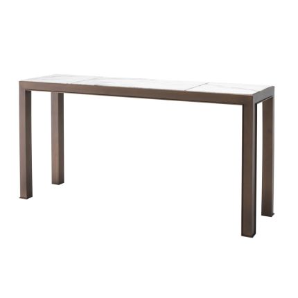 Luxury modern antique brass console table with white marble tabletop by Eichholtz