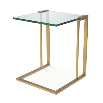 Luxury Eichholtz gold finish side table with clear glass top