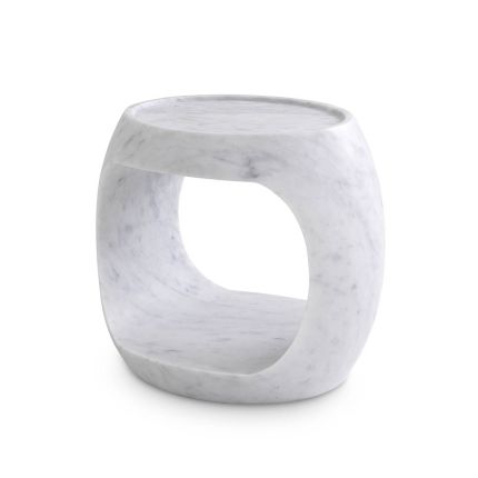 Mid-century modern style side table crafted from solid white marble