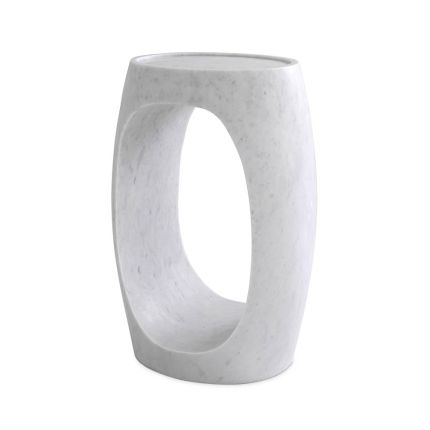 Mid-century modern style side table crafted from solid white marble