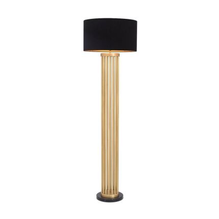 Modern Eichholtz antique brass floor lamp with black lampshade and black marble base