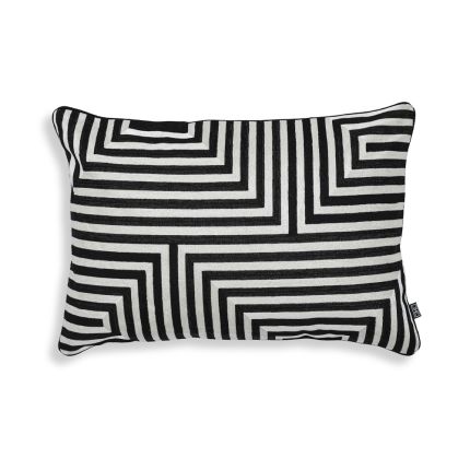 A luxurious black and white abstract geometric cushion