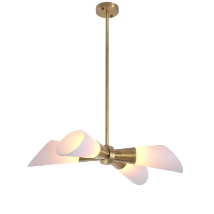 A chic ceiling light with four glass shades and an antiqued brass finish.