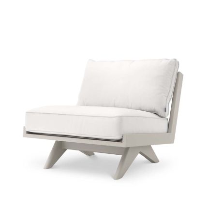 Subtle and chic outdoor chair in a pale canvas.