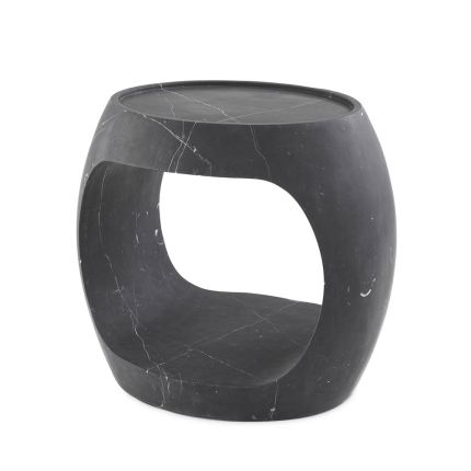 Mid-century modern style side table crafted from solid black marble