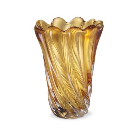 A handcrafted vase in yellow glass.