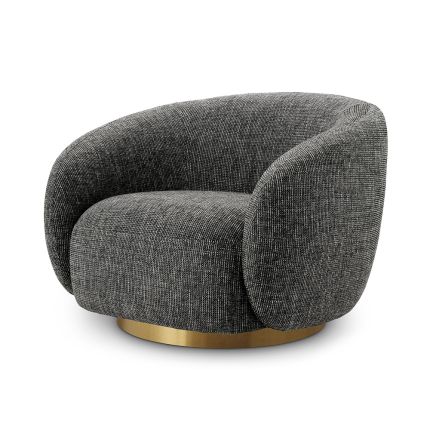 Sleek Rocat Black swivel chair with brushed brass base