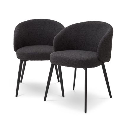 Eichholtz Lloyd Dining Chair with Arms - Set of 2 - Boucle Black