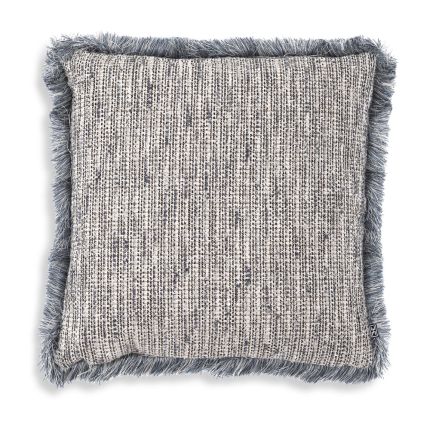 Cosy blue finish cushion with fringe detail