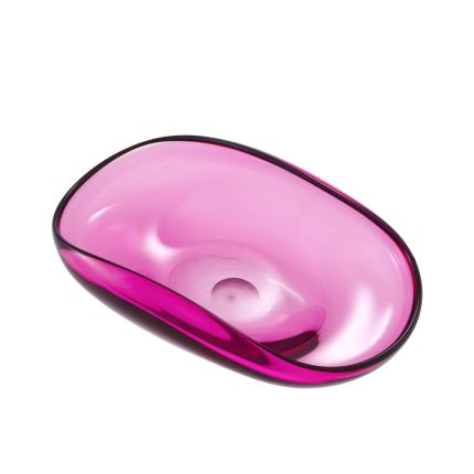 Organic shape bowl in hand-blown pink glass finish