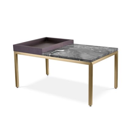 Sophisticated side table with eclectic mix of wood, brass and marble finishes