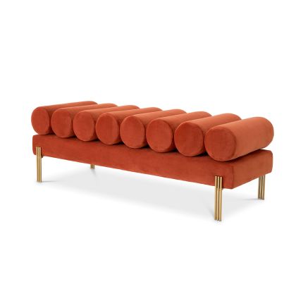 A luxury bench by Eichholtz with a Savona Velvet upholstery and glamorous brushed brass legs