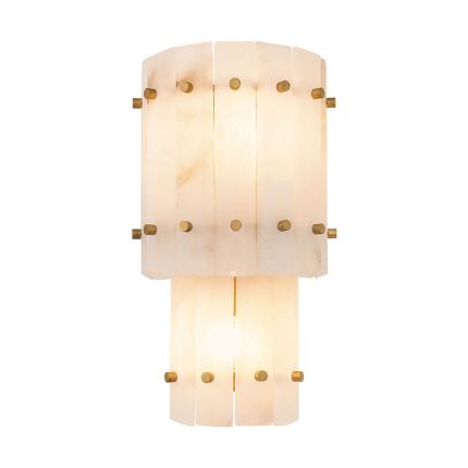A luxury double wall lamp by Eichholtz with two rows of translucent alabaster panels and brushed brass details
