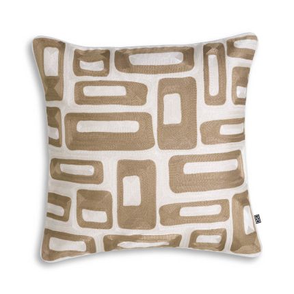 Glamorous embroidered cushion with mod-inspired print