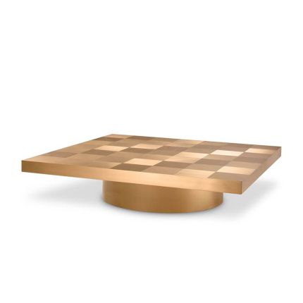 Luxury brass square-top coffee table with circular base