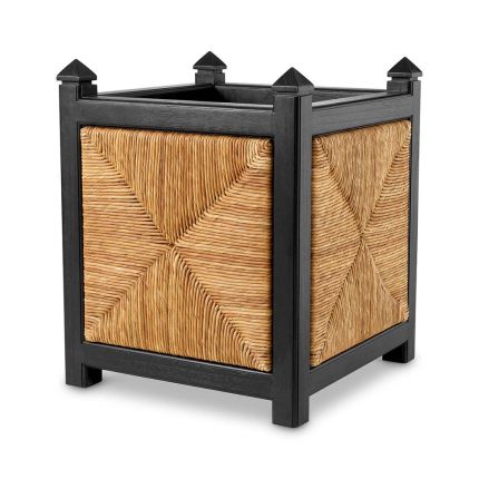 Black wooden planter with rattan