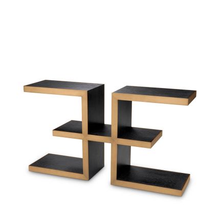 Eichholtz Console table with brushed brass finish in a charcoal grey oak veneer