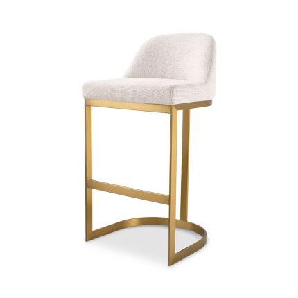 Contemporary bar stool with lyssa off-white upholstery and brass base