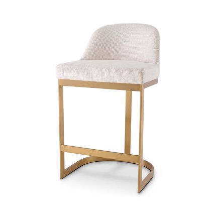 Glamorous counter stool with brass base and lyssa off-white upholstery