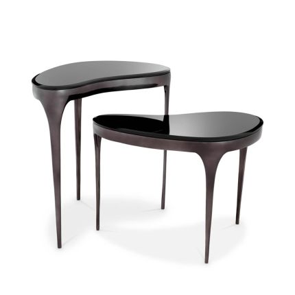Set of 2 sculptural side tables in black nickel finish