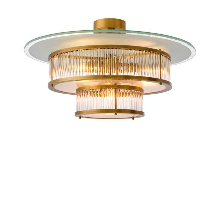 Antique brass ceiling light with layered clear and white glass 