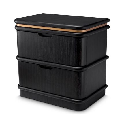 Charcoal grey bedside table with brass piping detail