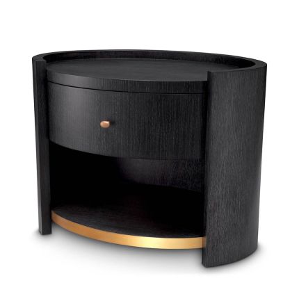 Charcoal grey bedside table with brass accents