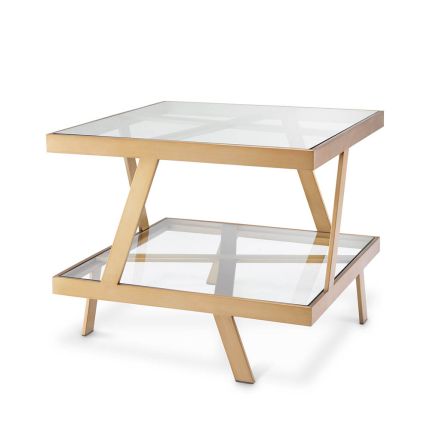 Brass geometric side table with glass tops