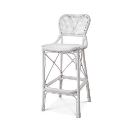 Intricate design rattan bar stool in white finish