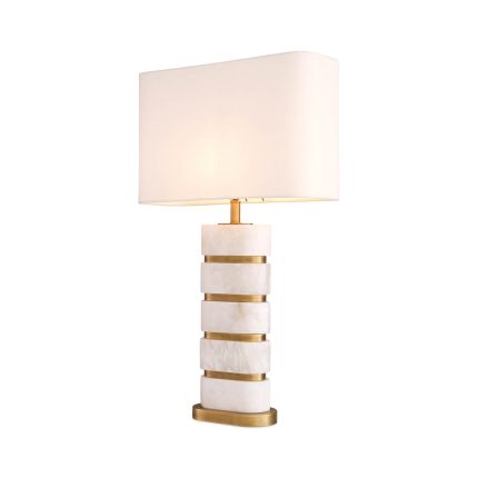 Understated, glamorous table lamp with alabaster and brass details