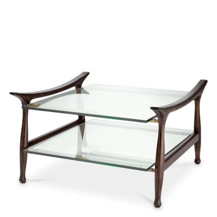 Timeless classic brown coffee table with clear glass top