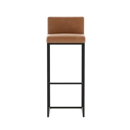 A luxurious tall bar stool in Seoul Camel leather with an iron base