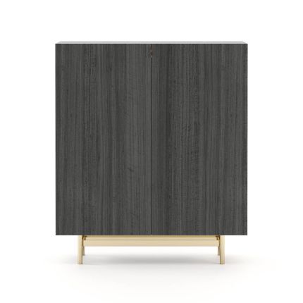 A fabulous minimal bar cabinet with a stainless steel base