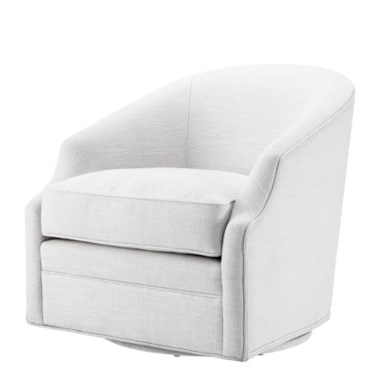 White, retro swivel chair with a curved back seat and thick seat cushion