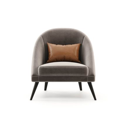 A stylish 70s inspired armchair with velvet upholstery and angled legs. Pictured in Vienna Mouse.