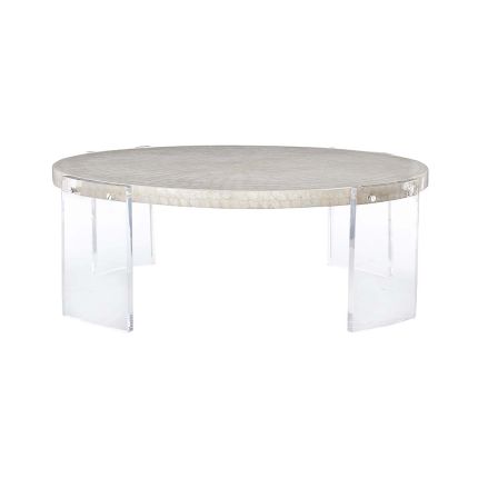 Pearlescent coffee table with clear, acrylic legs