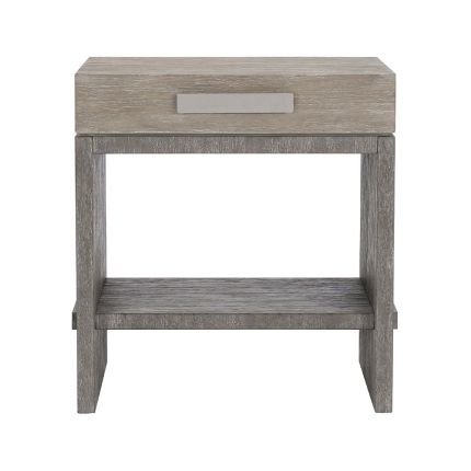 A gorgeous two tone bedside table by Bernhardt with a soft closing drawer, base shelf and dual port charger