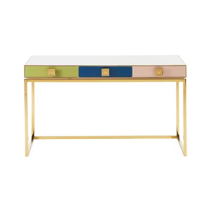Dazzling three-drawer desk with brass finish frame