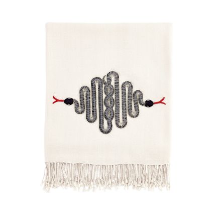 Serpent embellished throw with tassles