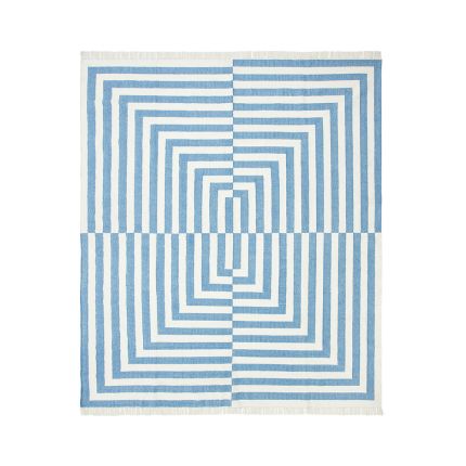 Playful, patterned blue and white rug