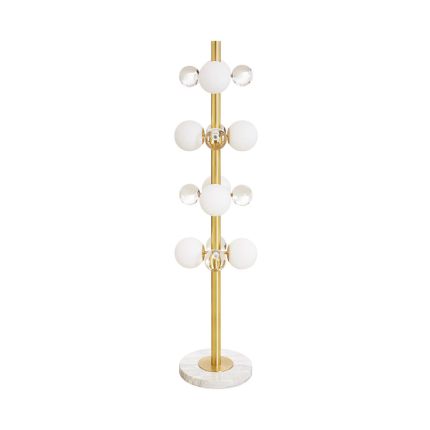 Glamorous floor lamp with mesmerising acrylic and glass orbs, gold finish stem and marble base.
