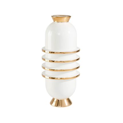 Mesmerising and modern vase design with gold ring details. 