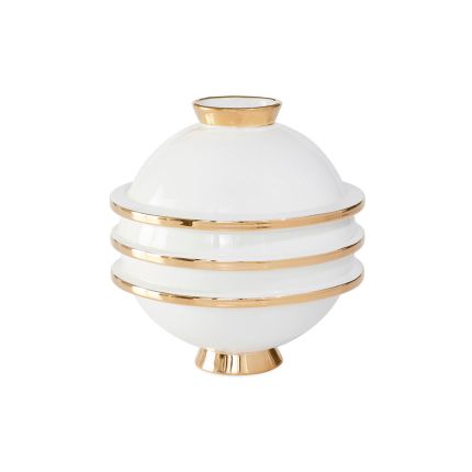 Ravishing round vase with gold rings