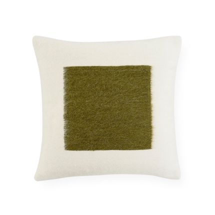Gorgeous modern cushion with olive square design in soft wool