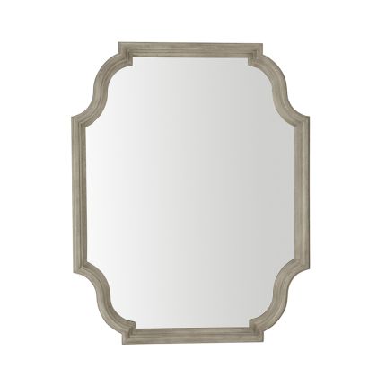 A classic and traditional wall mirror with curved edges, a solid white oak frame and grey finish 