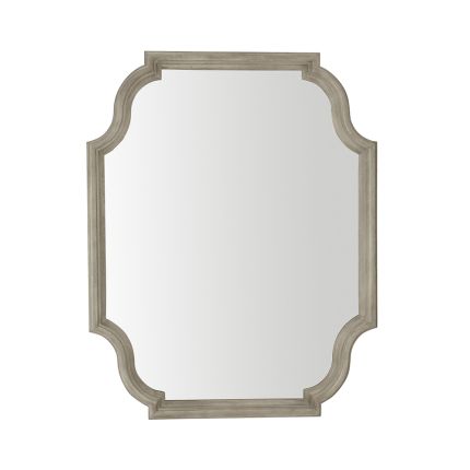 A classic and traditional wall mirror with curved edges, a solid white oak frame and grey finish 