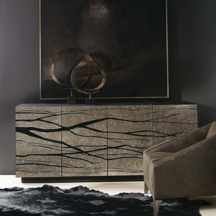 Hand-painted sideboard with four doors finished in faux bois