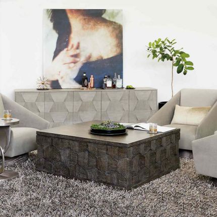 Diamond engraved coffee table in a dark charcoal finish