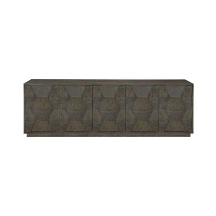 Entertainment unit with five doors in a dark charcoal finish. 