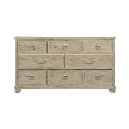 An 8-drawer dresser in a luxurious, natural finish that's perfect for rustic and chic spaces